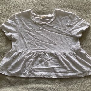 white linen cropped ruffle top